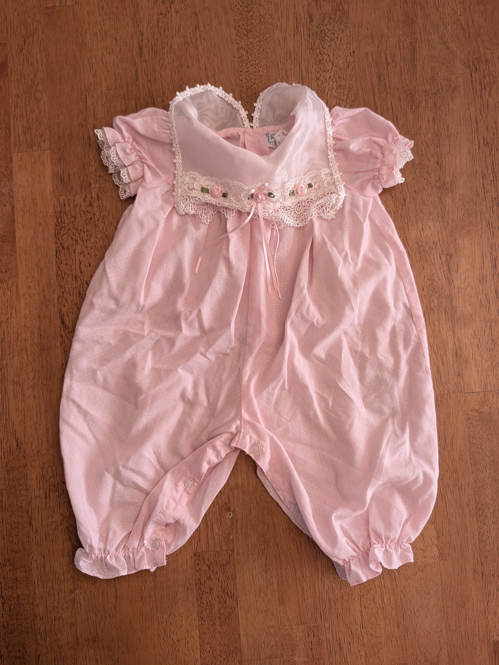 Pink Lace Trim Baby Romper